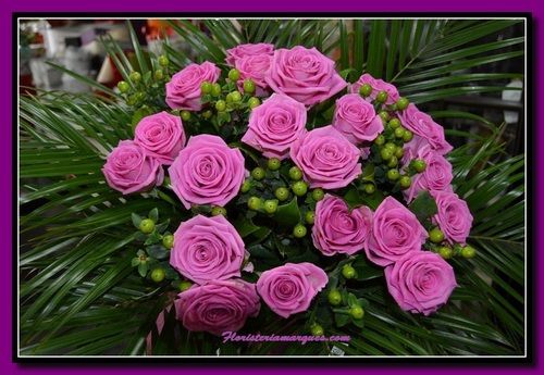 Rosas fuxias con hipericun